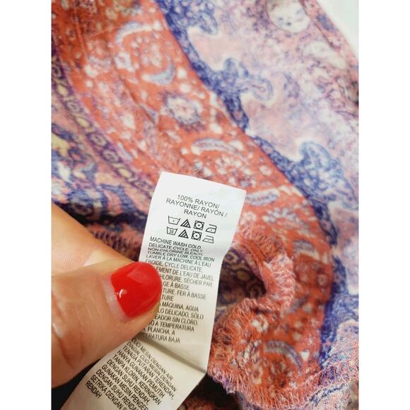 Lucky Brand Womens Medium Peasant Top Bohemian Balloon Sleeve Printed Tassel - Picture 6 of 9